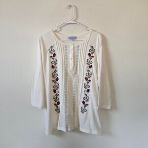 Liberty Lane Vintage 90s Embroidered Nature Leaf Quarter Zip Blouse Large